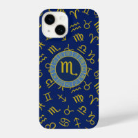 Scorpio Zodiac+Astrology Symbols Pattern Gld+Blues