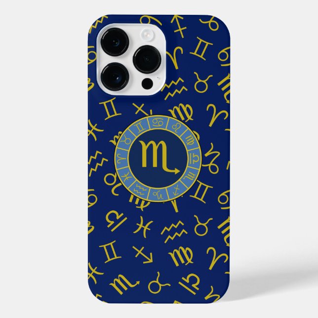 Scorpio Zodiac+Astrology Symbols Pattern Gld+Blues iPhone Case (Back)