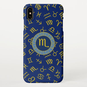 Scorpio Zodiac+Astrology Symbols Pattern Gld+Blues iPhone XS Max Case