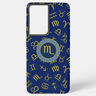 Scorpio Zodiac+Astrology Symbols Pattern Gld+Blues Samsung Galaxy Case