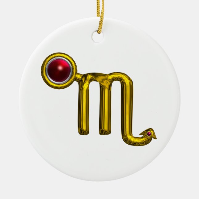SCORPIO ZODIAC BIRTHDAY JEWEL Red Grenade Gold Ceramic Tree Decoration (Front)