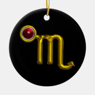 SCORPIO ZODIAC BIRTHDAY JEWEL Red Grenade Gold Ceramic Tree Decoration