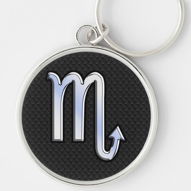 Scorpio Zodiac Chrome Like Symbol Black Snake Deco Key Ring (Front)