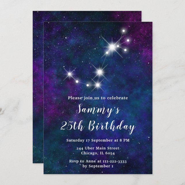 Scorpio Zodiac Constellation Birthday Party Invitation (Front/Back)