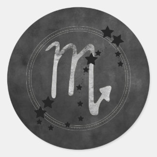 Scorpio zodiac constellation black silver stars classic round sticker