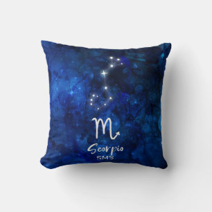 Scorpio Zodiac Constellation Blue Galaxy Monogram Cushion