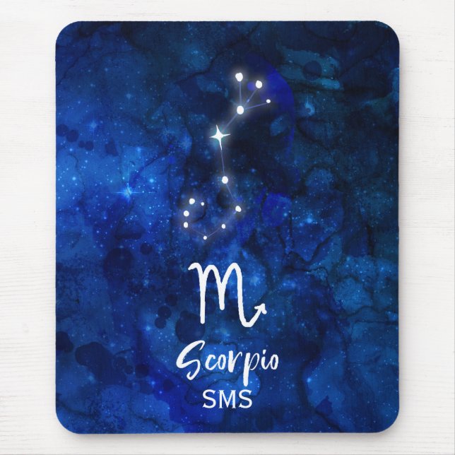 Scorpio Zodiac Constellation Blue Galaxy Monogram Mouse Mat (Front)