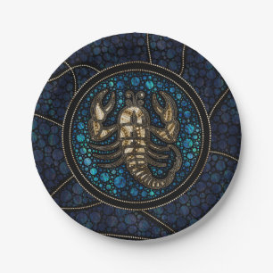 Scorpio Zodiac Dot Art Style Abalone Gold Paper Plate