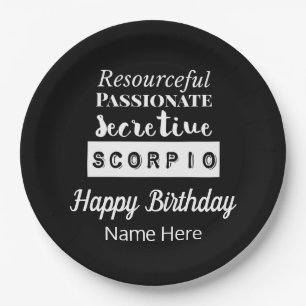 Scorpio Zodiac Fun Characteristics Birthday Paper Plate