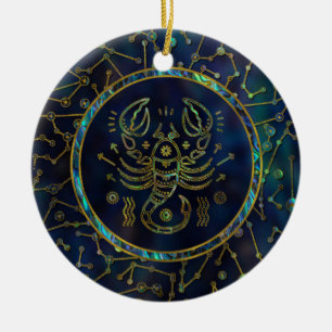 Scorpio Zodiac Gold Abalone on Constellation Ceramic Tree Decoration