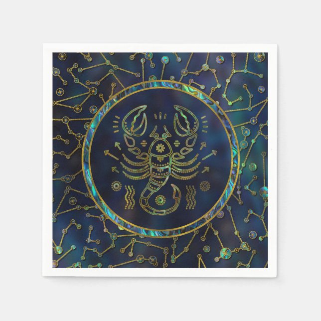 Scorpio Zodiac Gold Abalone on Constellation Napkin (Front)