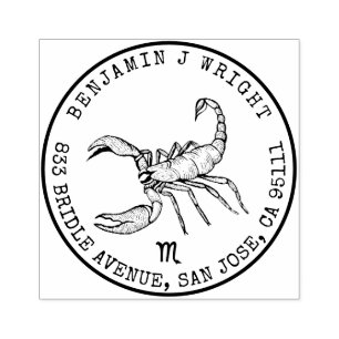 Scorpio Zodiac Hand-drawn Crest Return Address Rubber Stamp