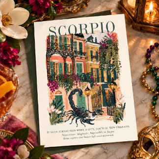 Scorpio Zodiac New Orleans Gothic Gouache Art Postcard