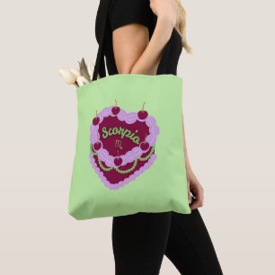 Scorpio Zodiac Pastel Heart Birthday Cake Tote Bag