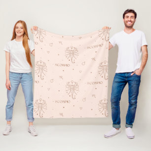 Scorpio Zodiac Pattern in Brown and Burgundy Fleece Blanket