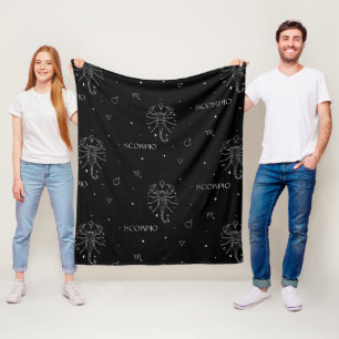 Scorpio Zodiac Pattern in White and Black Fleece Blanket