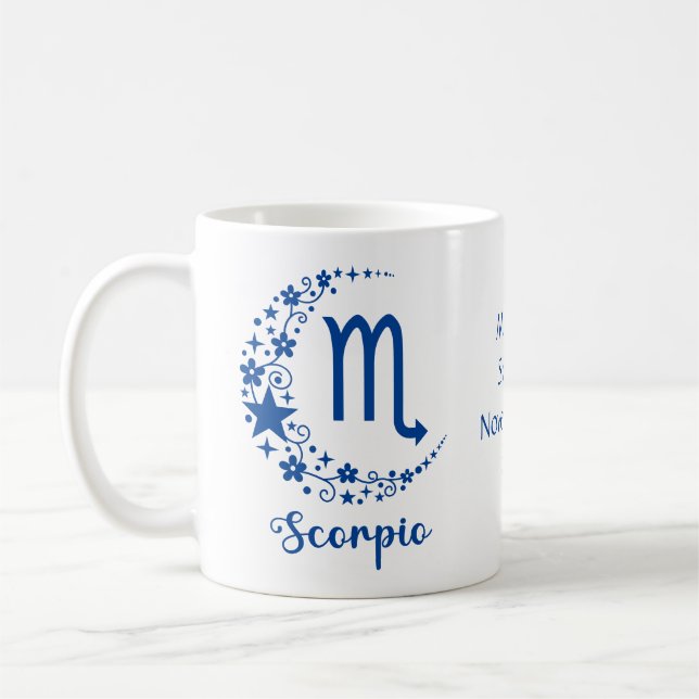 Scorpio Zodiac Sign Astrology Birthday Blue White Coffee Mug (Left)