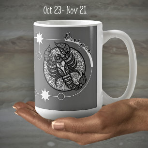 Scorpio Zodiac Sign Astrology Mandala Black White Coffee Mug