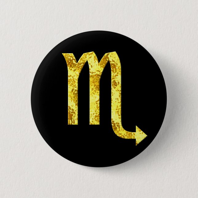 Scorpio Zodiac Sign Black Hammered Gold Look 6 Cm Round Badge (Front)
