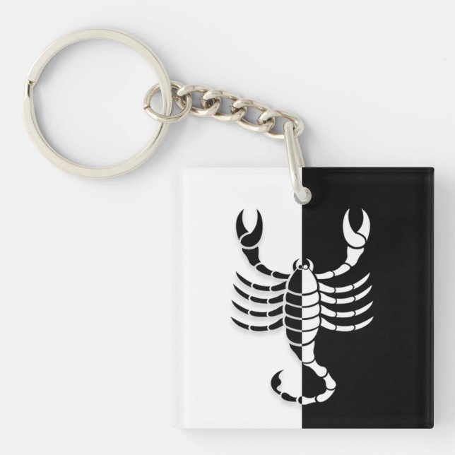 Scorpio Zodiac Sign, Black & White Keychain (Front)