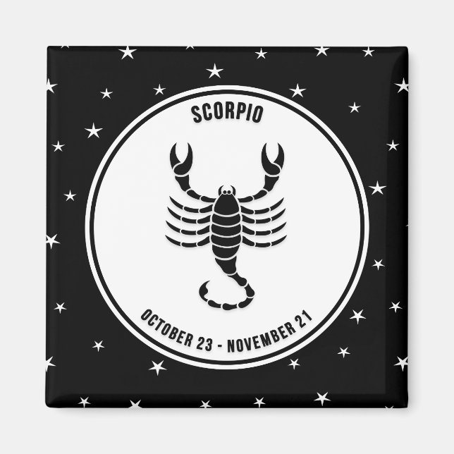 Scorpio Zodiac Sign, Black & White Magnet (Front)