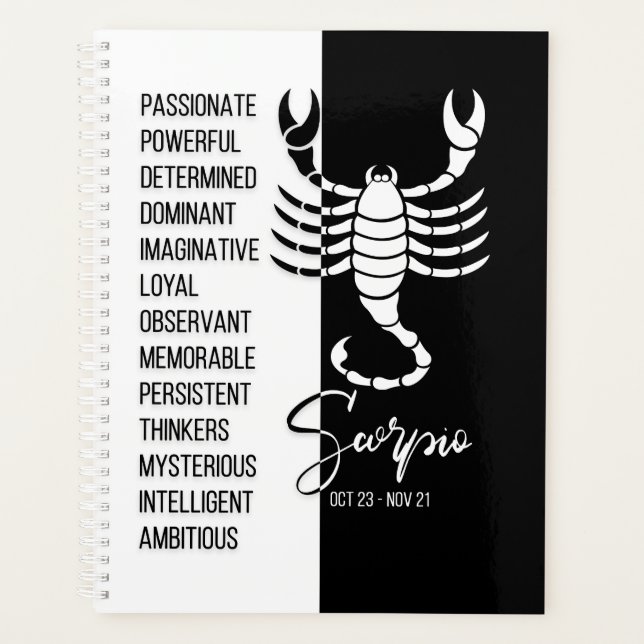 Scorpio Zodiac Sign, Black & White Planner (Front)