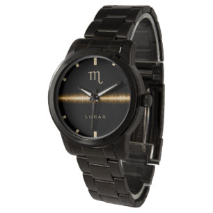 Scorpio Zodiac Sign Cool Gold Light Line Name Text Watch