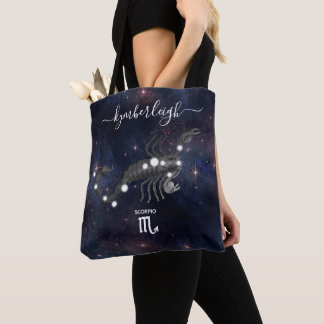 Scorpio Zodiac Sign Cosmic Monogram Name Navy Tote Bag