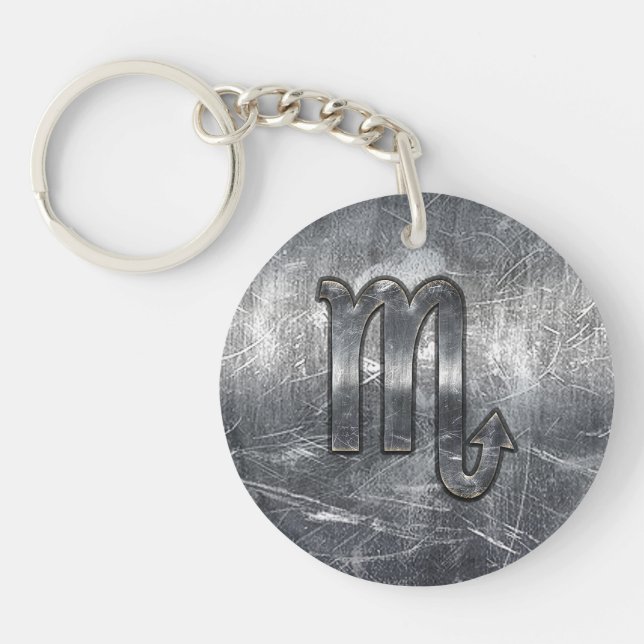 Scorpio Zodiac Sign Distressed Industrial Style Key Ring (Front)