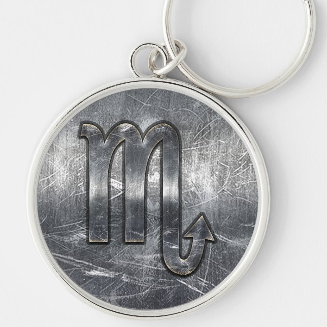 Scorpio Zodiac Sign Distressed Industrial Style Key Ring (Front)