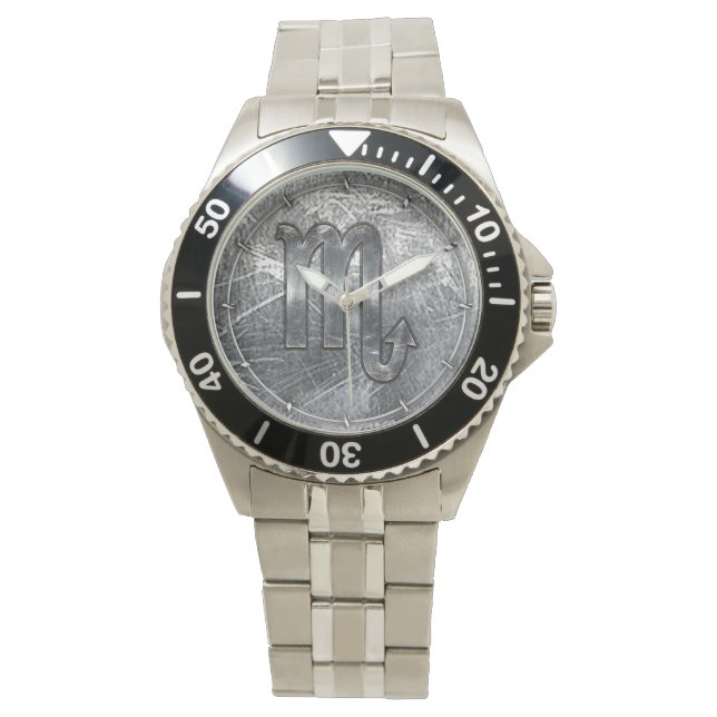 Scorpio Zodiac Sign Distressed Industrial Style Watch (Front)