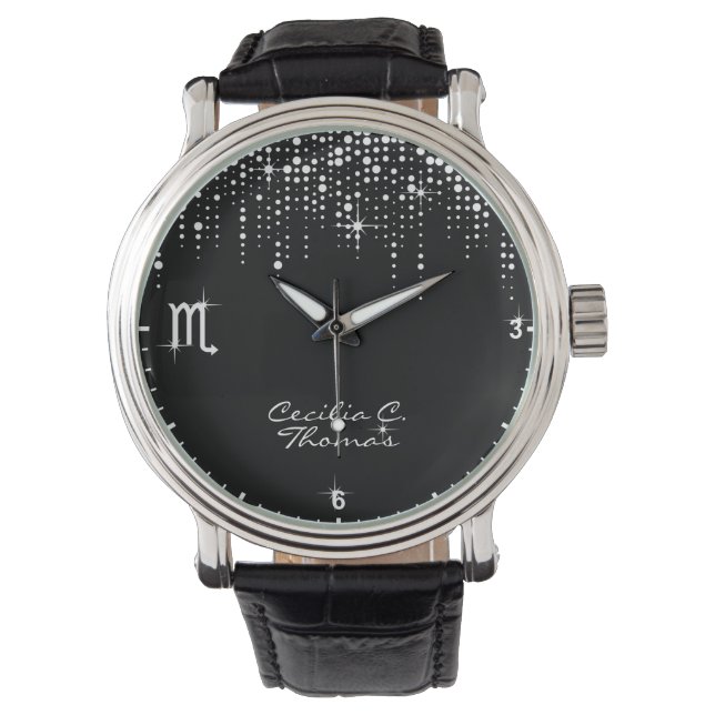 Scorpio Zodiac Sign Dripping Glitter Rain Sequins Watch (Front)