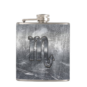 Scorpio Zodiac Sign in Distressed Steel Decor Hip Flask