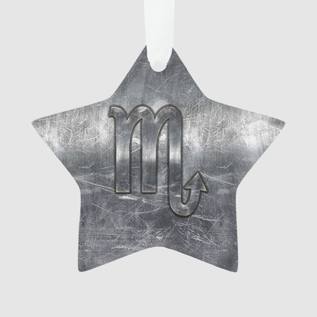 Scorpio Zodiac Sign in Distressed Steel Decor Ornament (Front)