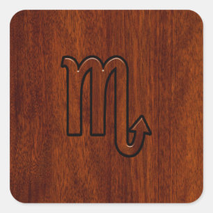 Scorpio Zodiac Sign in Mahogany Style Square Sticker