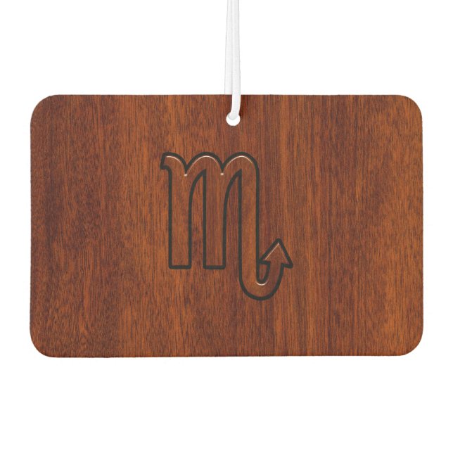 Scorpio Zodiac Sign in Rich Mahogany Style Car Air Freshener (Front)