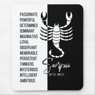 Scorpio Zodiac Sign Mousepad, Black & White Mouse Mat
