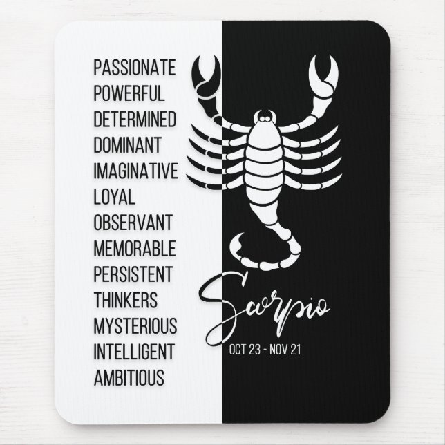 Scorpio Zodiac Sign Mousepad, Black & White Mouse Mat (Front)