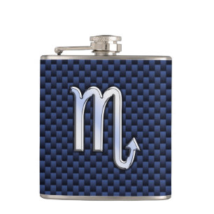 Scorpio Zodiac Sign navy blue carbon fibre decor Hip Flask