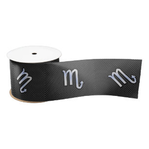 Scorpio Zodiac Sign on Carbon Fibre Print Satin Ribbon