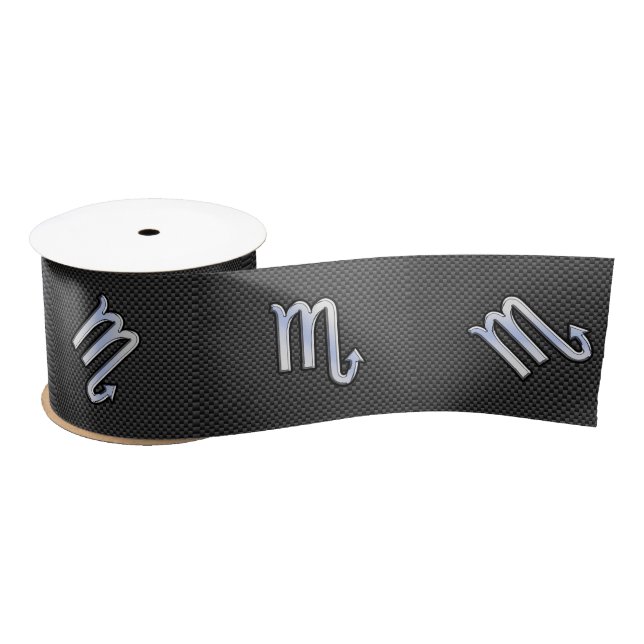 Scorpio Zodiac Sign on Carbon Fibre Print Satin Ribbon (Spool)