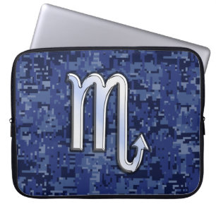Scorpio Zodiac Sign on Navy Blue Camo Laptop Sleeve