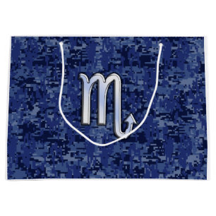 Scorpio Zodiac Sign on Navy Blue Camo Large Gift Bag