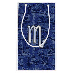 Scorpio Zodiac Sign on Navy Blue Camo Small Gift Bag