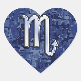 Scorpio Zodiac Sign on Navy Blue Camouflage Decor Heart Sticker