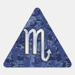 Scorpio Zodiac Sign on Navy Blue Camouflage Decor Triangle Sticker