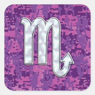 Scorpio Zodiac Sign on Pink Fuchsia Digital Camo Square Sticker