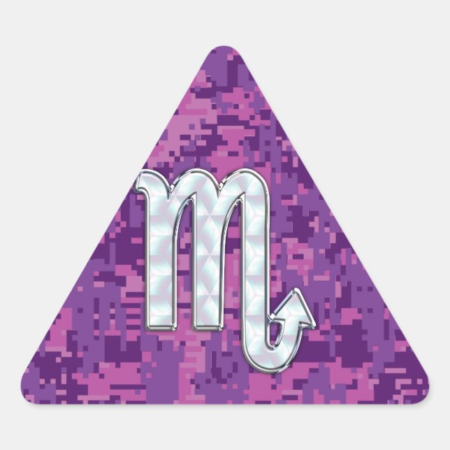 Scorpio Zodiac Sign on Pink Fuchsia Digital Camo Triangle Sticker (Front)