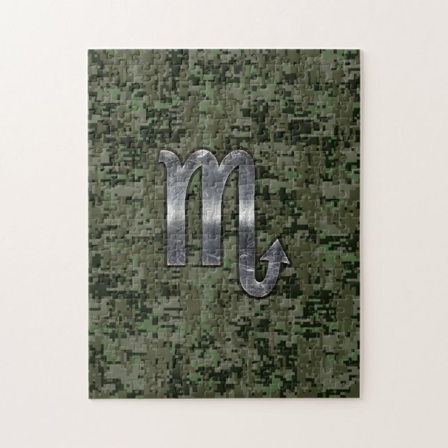 Scorpio Zodiac Sign Woodland Digital Camo Jigsaw Puzzle (Vertical)