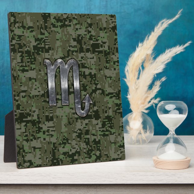 Scorpio Zodiac Sign Woodland Digital Camo Plaque (Side)
